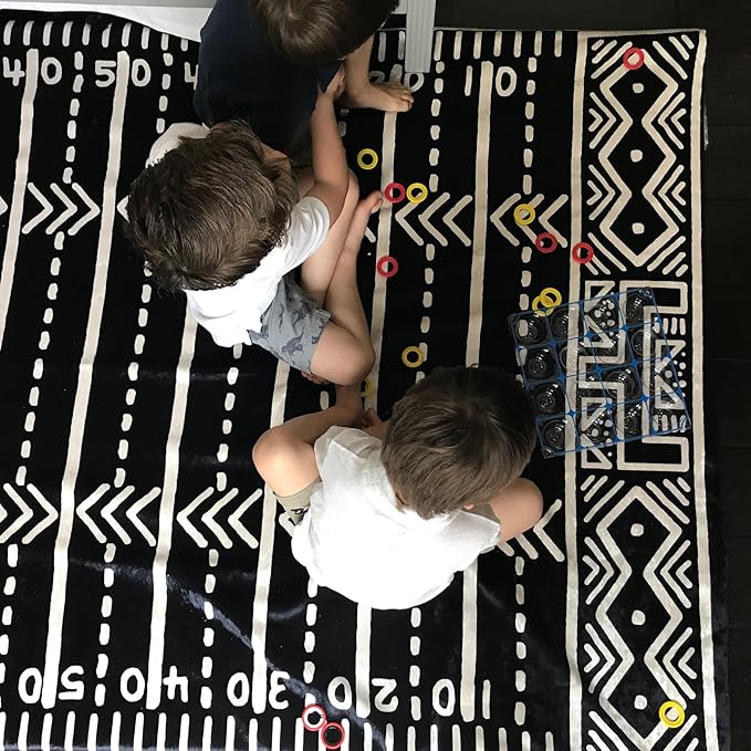 Plush Velvety 'Gridiron' Washable Playmat and Protective Rug Slipcover in Black 5' x 7'