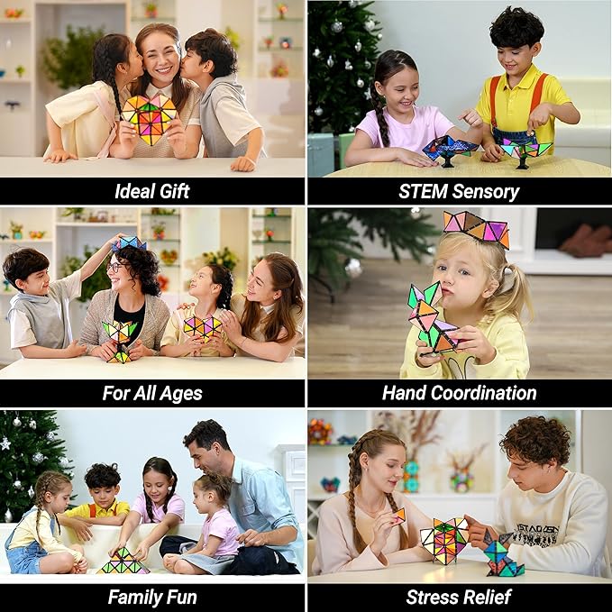 TOSY Magnet Pyramid Glow - 1 Cube Transforms into 1 Billion Shapes, 12 Pieces, 243 Rare Earth Magnets, Glowing, Christmas Stocking Stuffers Gift for Kids, Creative Puzzle STEM/STEAM Toy, 2-Pack