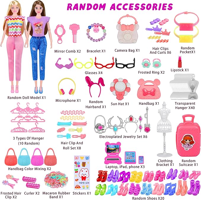 342 Pcs Doll Clothes and Accessories with Doll, Princess Gowns, Fashion Dresses, Top, Pants, Swimsuits, Shoes, Hangers and Other Accessories, Doll Playset Dress up Toy for Girls Toddlers Gift Toys