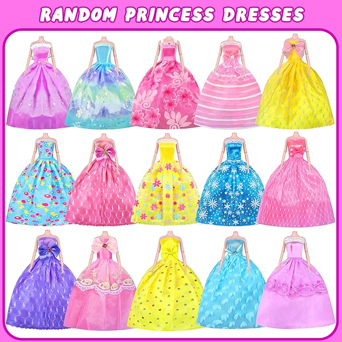 342 Pcs Doll Clothes and Accessories with Doll, Princess Gowns, Fashion Dresses, Top, Pants, Swimsuits, Shoes, Hangers and Other Accessories, Doll Playset Dress up Toy for Girls Toddlers Gift Toys