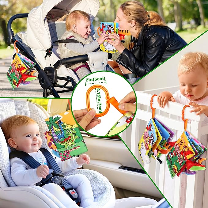 Vanmor 2 Pack Baby Cloth Books, High Contrast Sensory Crinkle Toys for 0-6 Months Infants, Soft Tummy Time Travel Essentials, for Boys, Christmas Stocking Stuffers for Newborn