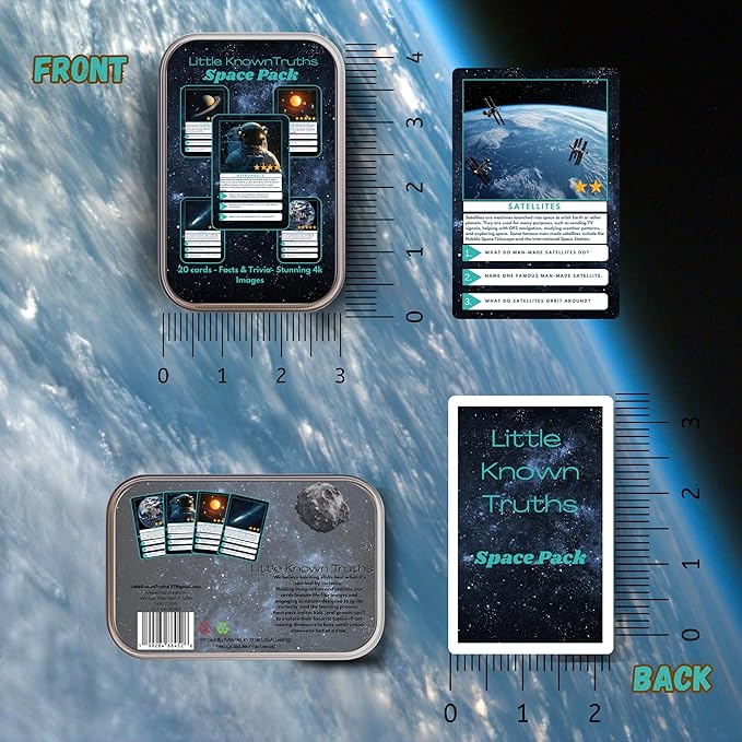 Outer Space Trivia Flash Cards for Kids Ages 3+, Educational Solar System Learning Game, STEM Astronomy Fact Cards in Metal Tin, Screen-Free Travel Toy