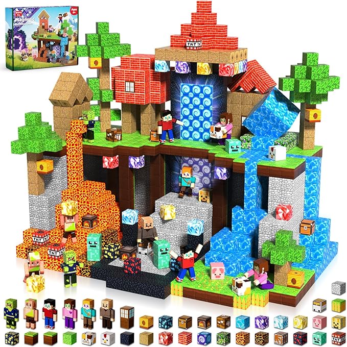 210PCS Magnetic Blocks with 8 Action Figures– 2025 STEM Magnetic Building Blocks for Kids Christmas, Creative Educational Play Set for Boys & Girls