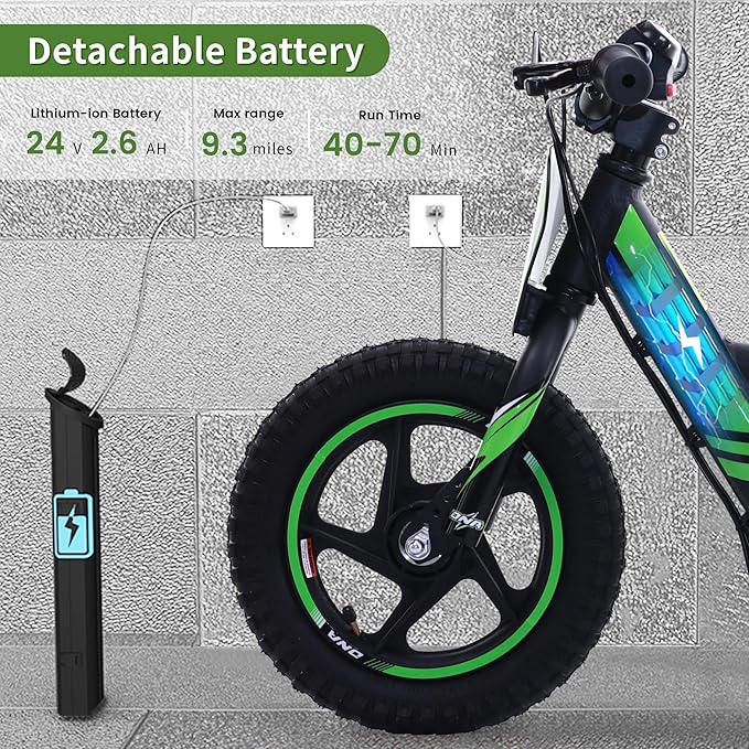 Electric Balance Bike for Kids 3 to 6 Years, Anti-Slip Grips, Adjustable Seat & Handler, Two Speed Safety Modes, Kid Electric Dirt Bike with 12” Off-Road Tires