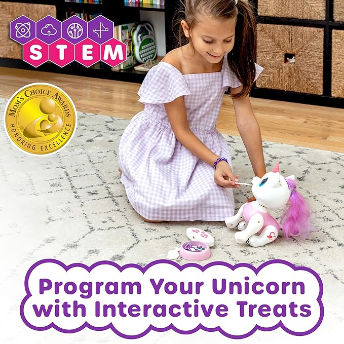 Power Your Fun Robo Pets Unicorn Toy for Girls and Boys - Remote Control Robot Toys with Interactive Hand Motion Gestures, STEM Programmable Treats, Walking, Dancing Robot Unicorn Kids Toy (Pink)