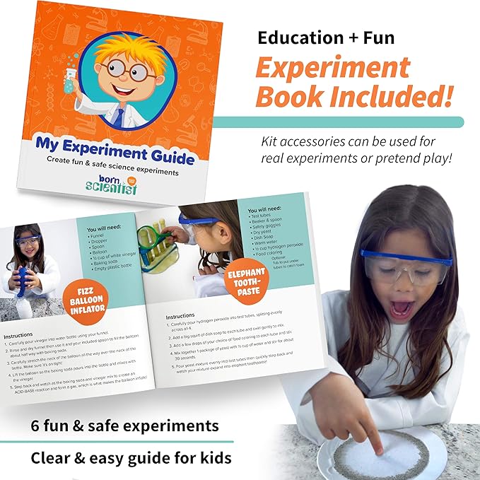 Born Toys Science Kit for Kids Ages 5-8, Includes Experiments, Goggles, Lab Coat & Pretend Play