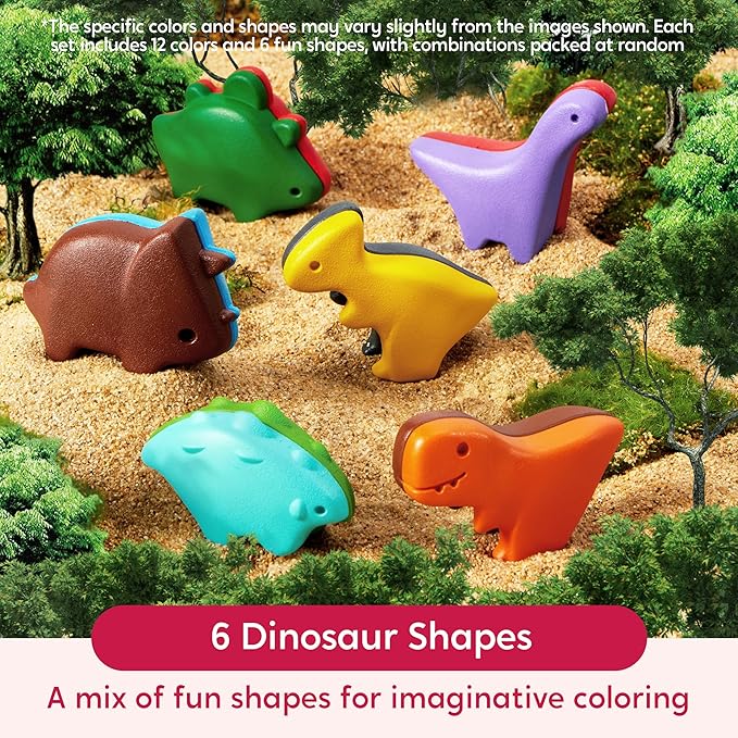 SYNCFUN 100% Pure Large Beeswax Crayons, Bath Crayons Bath Toy for Kids, Easy to Hold & Mold Free Bathtub Toys for Shower, Toddler Art Supplies, Gift for Christmas (Dinosaur Theme, 12 Colors)