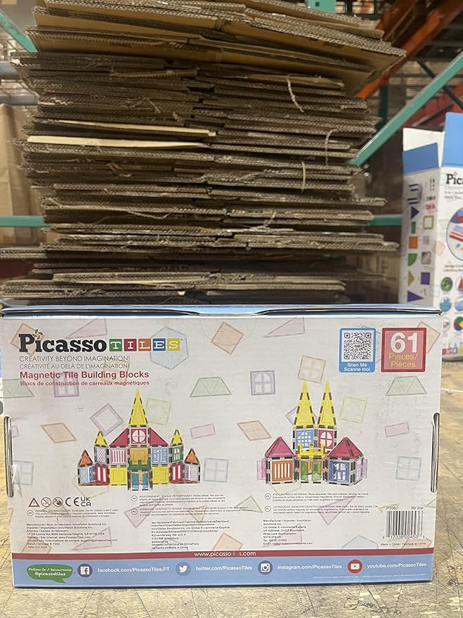 PicassoTiles Magnetic Tiles Toddler Toys Magnetic Building Blocks for Kids 61 Piece STEM Educational Toys for Girls & Boys Ages 3-12 Play for Preschool Learning Stocking Stuffer