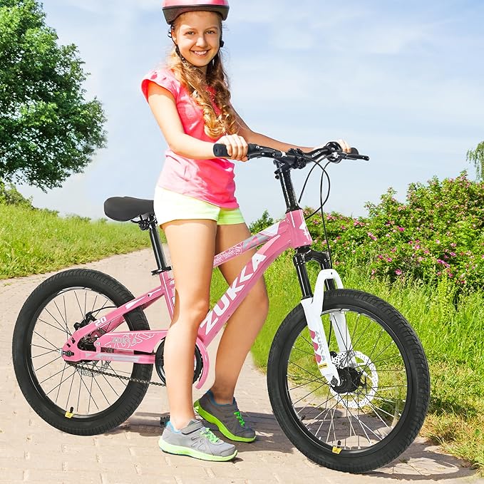 ZUKKA Kids Bike 20/24 Inch Mountain Bike Dual Disc Brake Suspension Fork Single Speed for Ages 7-12 Boys and Girls Youth Bicycle, Multiple Colors