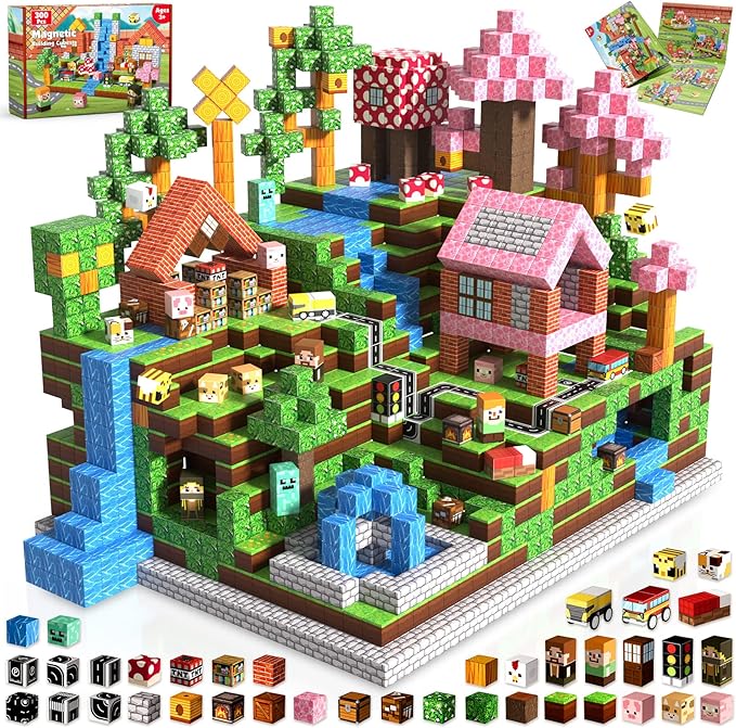 Magnetic Blocks - 300PCS Magnetic Building Blocks Road Forest Magnetic Cubes - Sensory Toys for Montessori Toddler Birthday Gifts -STEM Construction Toys for Kids Ages 3+ for Boy & Girl
