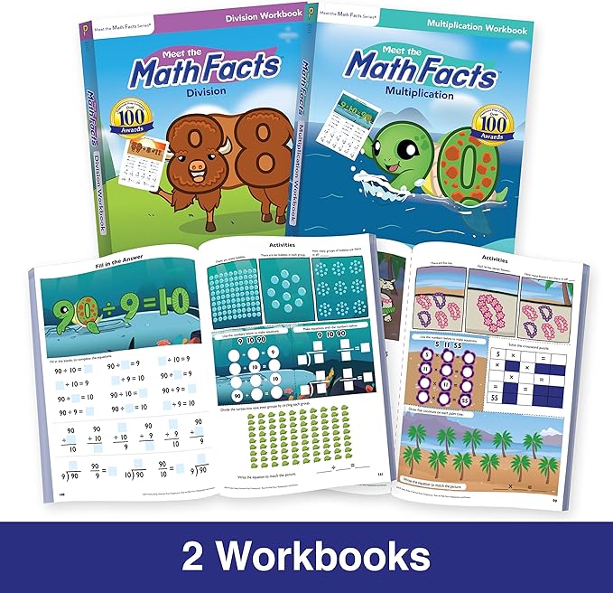 Meet The Math Facts Multiplication & Division Levels 1, 2 & 3 Big Set! - Bundle with 2 Workbooks, 2 Sets of Flashcards, 3 Coloring Books, + 5 Video Downloads - Primary School Prep Series!