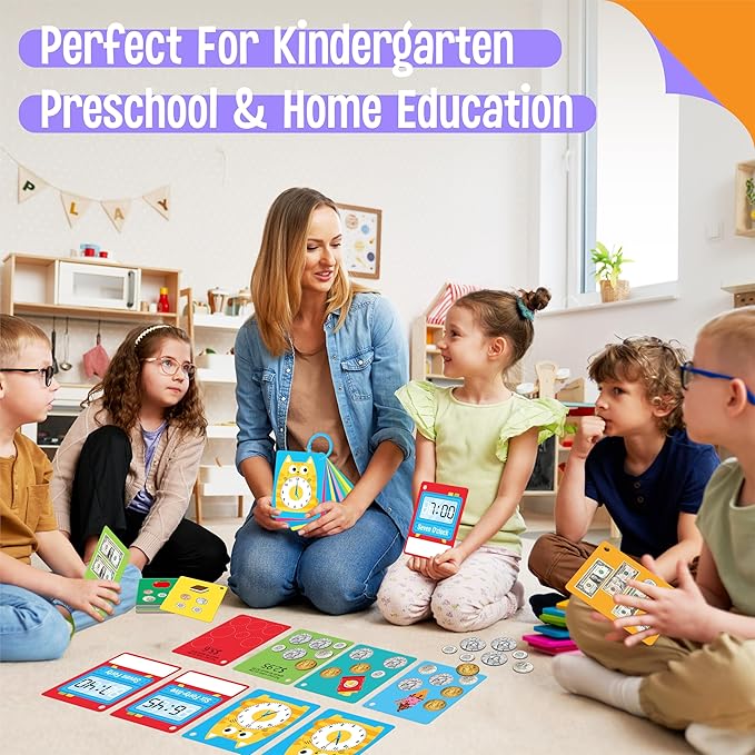 52 PCS Time & Money Flashcards, Double Sided Cognition Cards-Coin Value, Coin Combinations, Counting Coins, Telling Time, Reading Clocks, Learning Tool for Kids Ages 6+ Kindergarten Toddlers