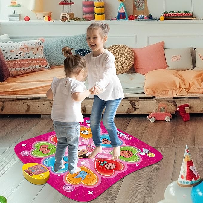 Kids Pink Anime Dance Mat, Foldable Easy-Store, Soft Non-Slip Easy-Clean, Built-in 5 Songs & Multiple Fun Challenge Stages, Boost Sports Talent, Ideal for Child Ages 3+