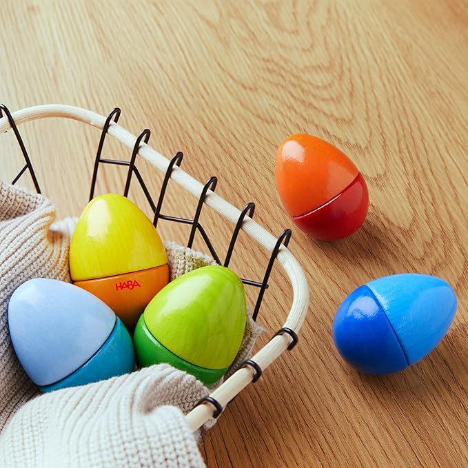 HABA Fun with Sounds Wooden Eggs - 5 Acoustic Sounds, Made in Germany, Kids Musical Instruments, Toddler Sensory Toys Montessori Toys for 2 yrs+