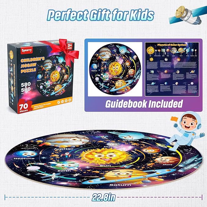 SYNARRY Solar System Floor Puzzles for Kids Ages 4-8, Large 70 Piece Jigsaw Puzzles for Kids Ages 4-6, Space Planet Astronaut Toys Gifts Puzzles for 3-5 5-7 8-10 Years Old Toddlers Boys Girls Children