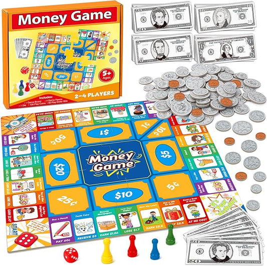 Torlam Money Board Games for Kids, Coins and Bills Toddler Pretend Play Toys, Money for Kids Learning Education Kindergarten Math Games Math Manipulatives, Homeschool Supplies Classroom Must Haves
