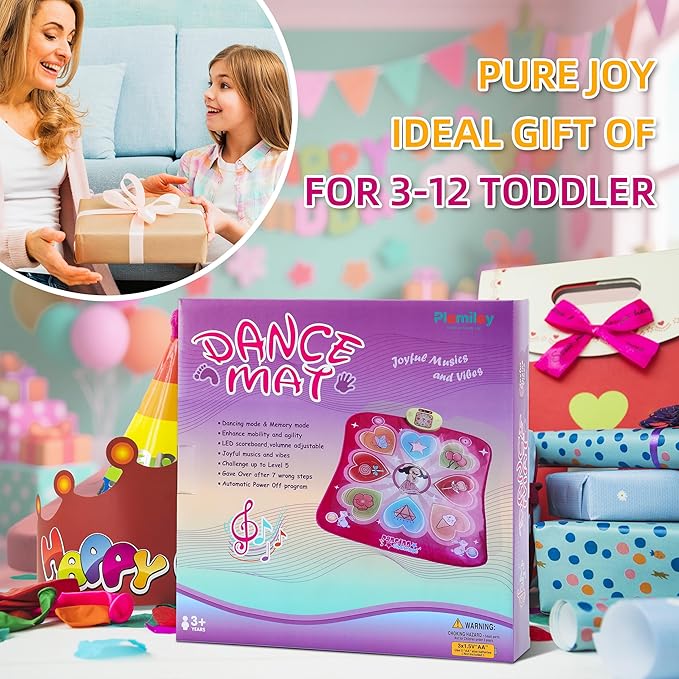 Kids Pink Anime Dance Mat, Foldable Easy-Store, Soft Non-Slip Easy-Clean, Built-in 5 Songs & Multiple Fun Challenge Stages, Boost Sports Talent, Ideal for Child Ages 3+