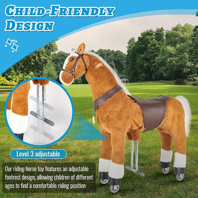 UFREE Horse Best Birthday Gift for Girls. Ride on Walking Horse Toy, Height 36 inch for Children 4 to 9 Years Old, Amazing Birthday Surprise.(White Mane and Tail)