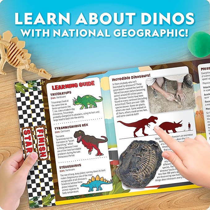 National Geographic Giant Dinosaur Egg Activity Kit – 15+ Dino Crafts, Painting Cars, Clay Models, Dig Brick, Stickers & Learning Guide, Dinosaur Science Toy for Boys & Girls