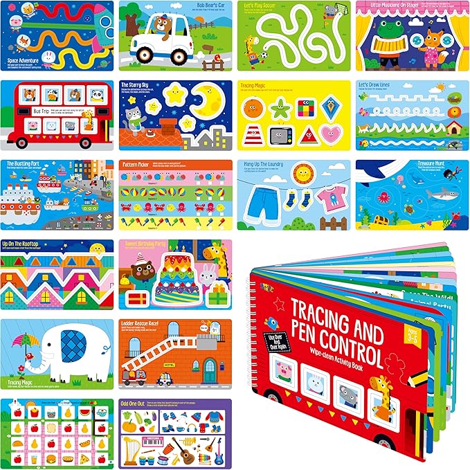 Tracing & Pen Control Pad for Kids, 30 Pages Reusable & Erasable Handwriting & Drawing Practices, Alphabet ABC and Number 123 Tracing Workbook Educational Montessori Tool for Autism, Toddlers 3-5