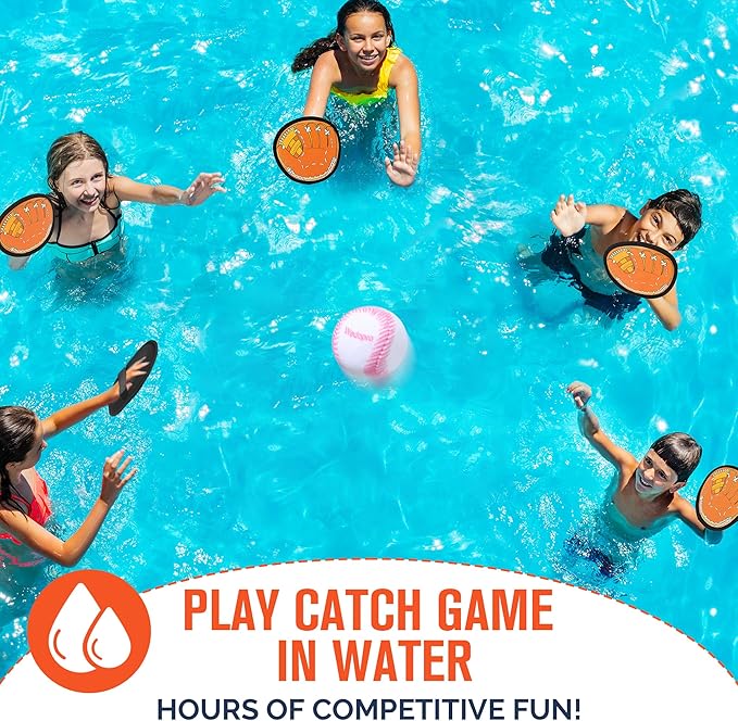 Toss and Catch Ball Game, Kids Toddler Baseball Glove & Catch Ball Toys, Kids Outdoor Games for Family, Toys for Beach Pool Yard Outside, Birthday Gift for Ages 3 4 5 6 7 8-12 (Brown 4 Pcak)