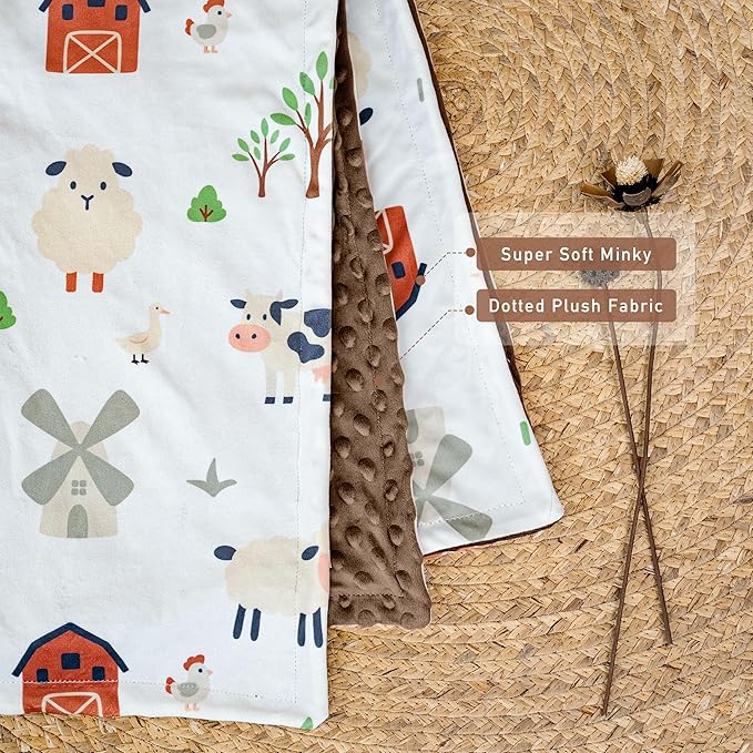 Baby Blanket for Boys Girls, 30x40 Inch Soft Lightweight Minky Dot Blanket with Farm Animals, Double-Layer Dotted Backing for Infant Toddler Nursery Crib, Sensory Security Blanket