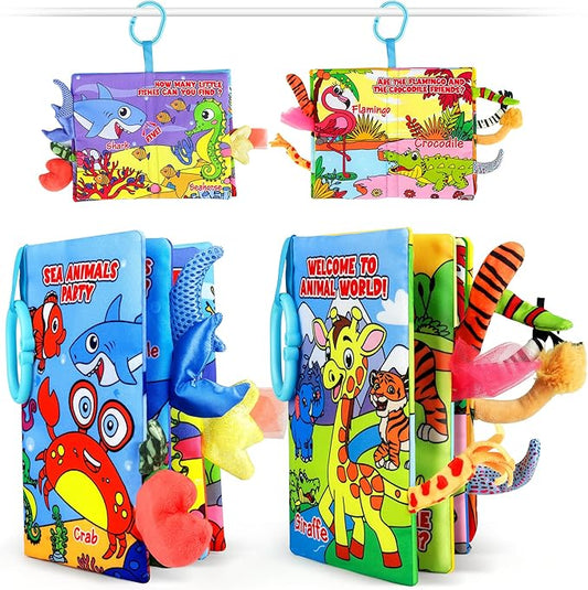 Vanmor Soft Baby Books for 0-18 Month Olds – 2PCS Crinkle Cloth Books with Forest & Ocean Themes, Tummy Time Toys for Infants, Sensory Toys for Babies, Stocking Suffer for Baby