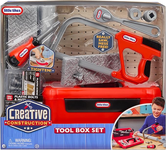 Little Tikes Creative Construction Tool Box Set with 9 Accessories, Pretend Play Construction Set, for Boys and Girls Ages 3+ Years
