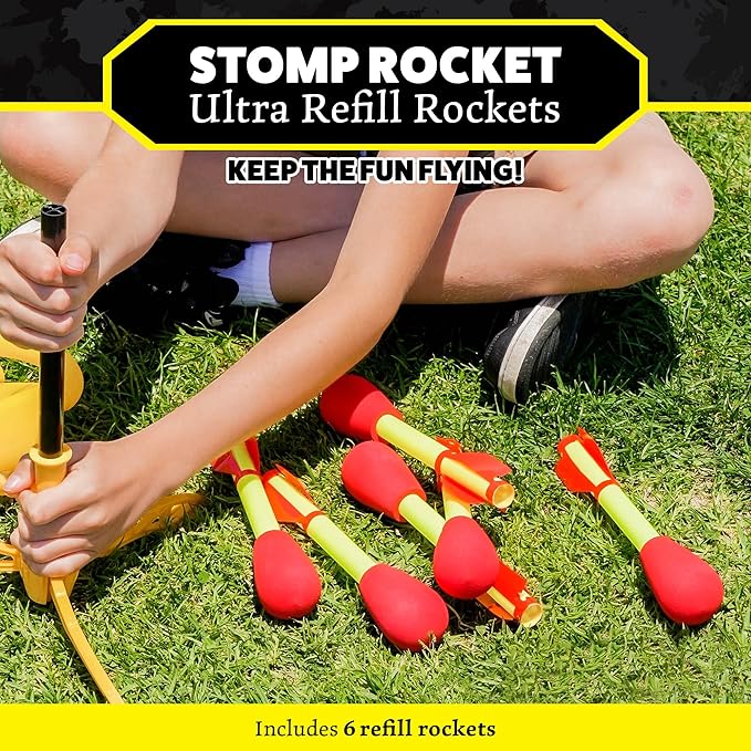 Stomp Rocket Ultra Rocket Refills, 6 Rockets - Replacement Foam-Tipped Rockets for Kids - Fun Backyard & Outdoor Kids Toys Gifts for Boys & Girls