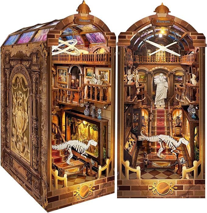 Quanquer DIY Book Nook Kit：DIY Dollhouse Booknook with LED Light - 3D Wooden Puzzle Miniature House Kits - Creative DIY Crafts for Adults - Bookshelf Insert Decor - Gifts Friends Festival(Museum)