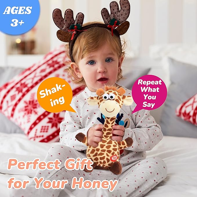 Hopearl Talking Giraffe Repeats What You Say Shaking Head Electric Interactive Animated Toy Speaking Plush Buddy Gift for Toddlers, 9.5''