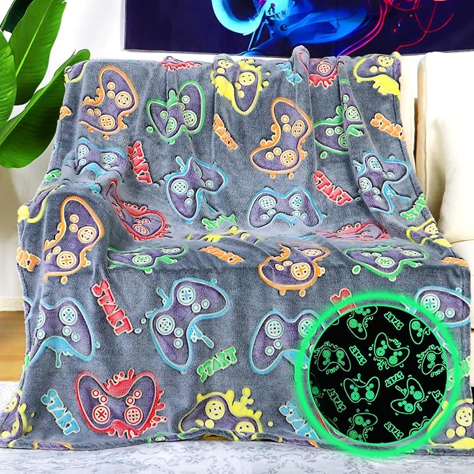 Gaming Gifts Toys for Teen Boys Glow in The Dark Gaming Blanket for Men Boyfriends Gamers Soft Fleece Gamer Blanket for Kids Birthday Gifts