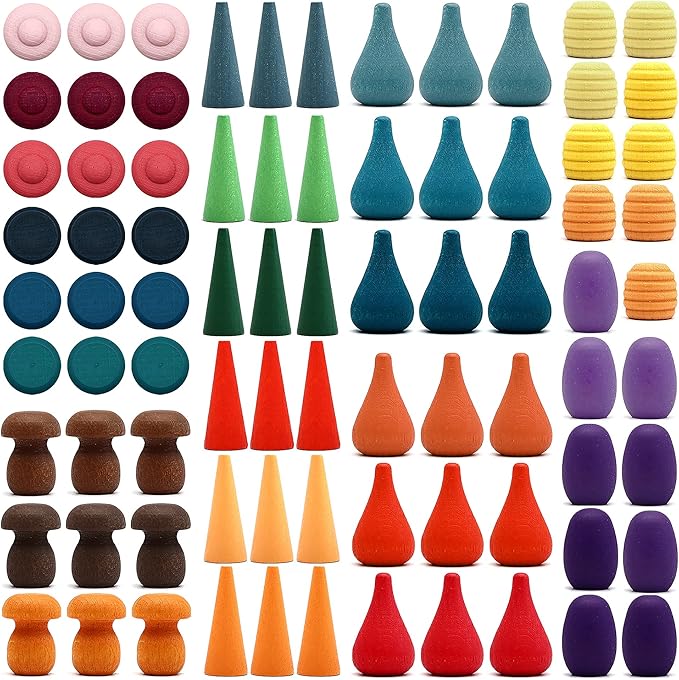 Candywood Large Set Full Rainbow Color Style Wooden Loose Parts Sensory Play Toys, Mandala 7 Shapes, 27 Colors, Stacker Nesting Toys Parts(81 PCS)…