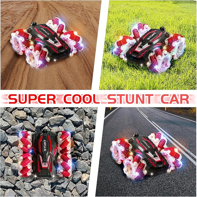 Gesture Sensing RC Stunt Car, 2.4 Ghz 4WD Remote Control Cars, Cool Lighting and Music, Double-Sided Rotating Off-Road Vehicle 360° Flipping Car, Present for Boys and Girls Aged 6-12