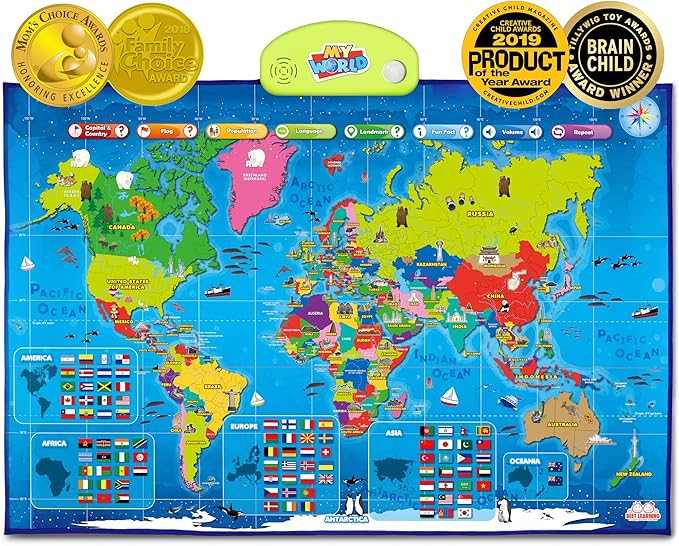 BEST LEARNING i-Poster My World – Interactive Talking World Map for Kids Ages 5-12 to Learn Countries, Flags, and Fun Facts About Our Planet