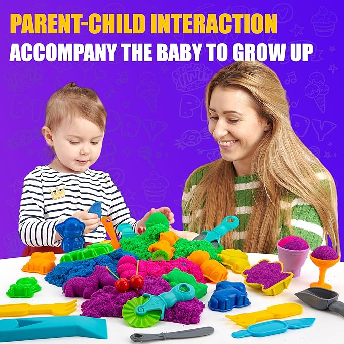 Asoxt Sensory Bin for Boy Girl Kid Toy - 43pcs Play Sand Art Kit with Sandbox, 4lb Color Sand, 17 Molds, Sensory Toy Birthday Gift for Girl Toddler Ages 3-8