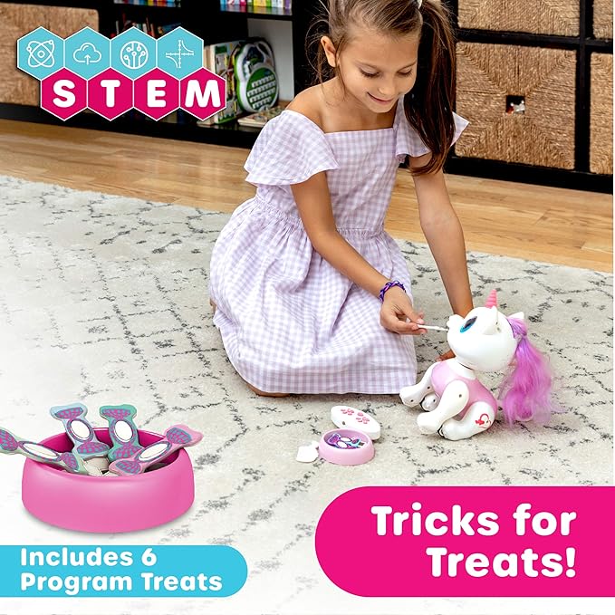 Power Your Fun Robo Pets Unicorn Toy 2pk Set - Unicorns Gifts for Girls and Kids (1) Unicorn Robot STEM Toy with Interactive Hand Gestures or Remote Control to Move and (1) Mini Automated Smart Robot