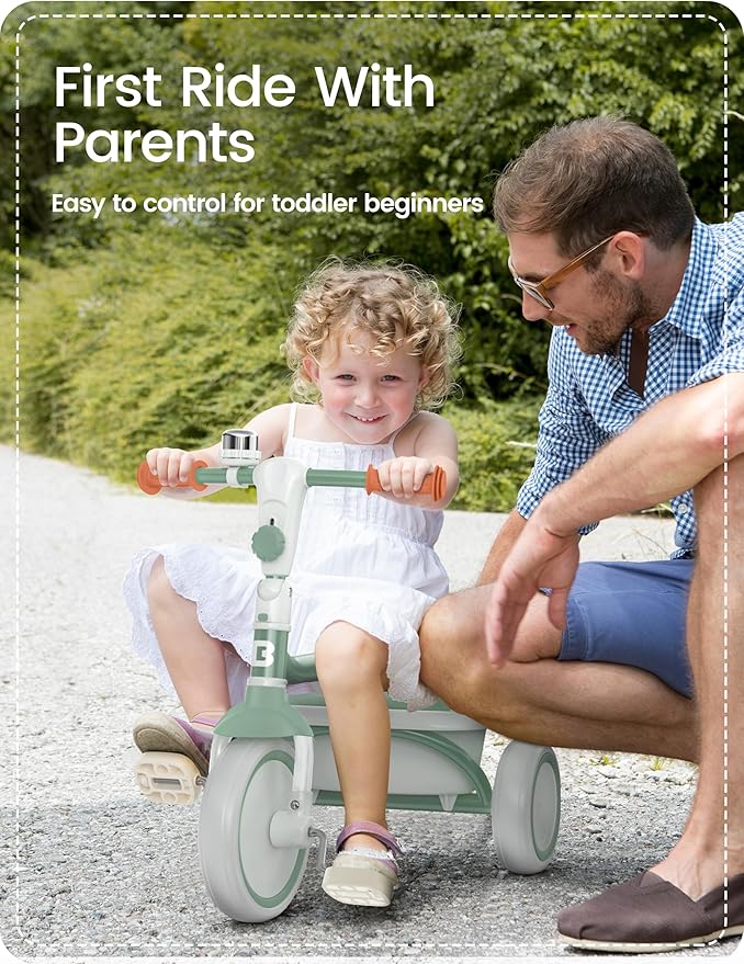 besrey Toddler Tricycle with Bell, Kids Tricycle Age 18 Months to 5 Years, Kids Trike, Toddler Bike for 2-5 Year Olds, Baby Trike, Gifts & Toys for Boys & Girls, Green