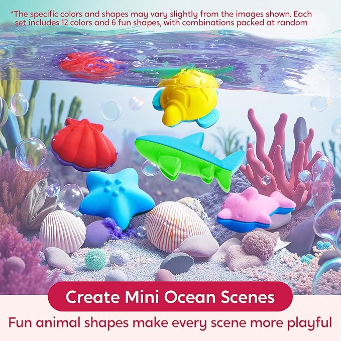 SYNCFUN 100% Pure Large Beeswax Crayons, Bath Crayons Bath Toy for Kids, Easy to Hold & Mold Free Bathtub Toys for Shower, Toddler Art Supplies, Gift for Christmas (Ocean Theme, 12 Colors)