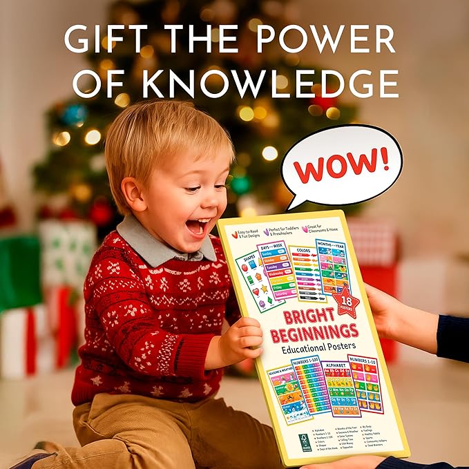 RYVE 18 Educational Posters for Classroom & Kindergarten, Kindergarten, Preschool Classroom Must Haves, Class room Decor, Laminated PreK Learning Chart Materials ABC Alphabet, Numbers, Shapes