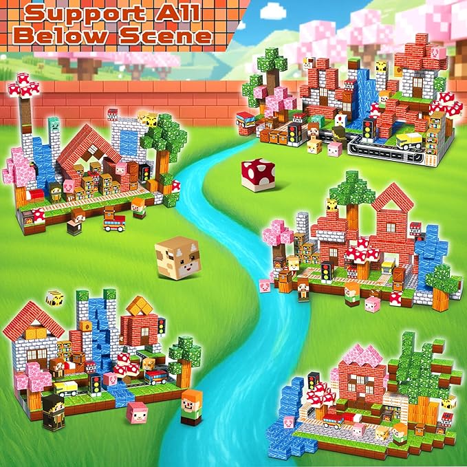 Magnetic Blocks - 300PCS Magnetic Building Blocks Road Forest Magnetic Cubes - Sensory Toys for Montessori Toddler Birthday Gifts -STEM Construction Toys for Kids Ages 3+ for Boy & Girl