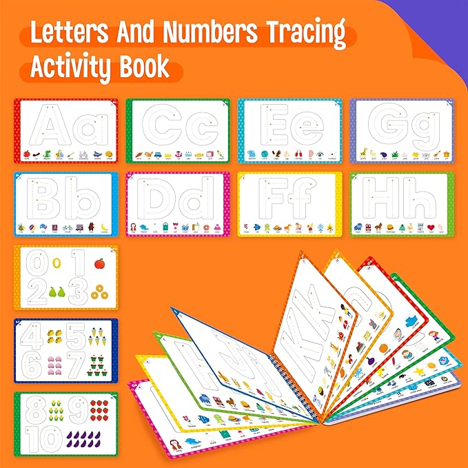 SpriteGru Letter & Number Tracing Pad, 30 Pages Alphabet ABC and 123 Handwriting Book, Reusable & Erasable Pen Control Practice Montessori Autism Educational Fine Motor Toddler Learning Toys