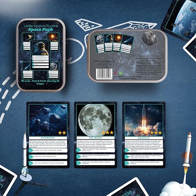 Outer Space Trivia Flash Cards for Kids Ages 3+, Educational Solar System Learning Game, STEM Astronomy Fact Cards in Metal Tin, Screen-Free Travel Toy