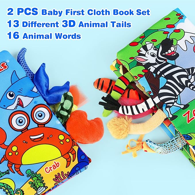 Vanmor Soft Baby Books for 0-18 Month Olds – 2PCS Crinkle Cloth Books with Forest & Ocean Themes, Tummy Time Toys for Infants, Sensory Toys for Babies, Stocking Suffer for Baby