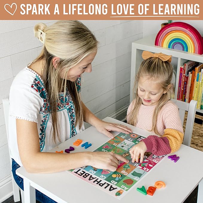 Hadley Designs 4 Alphabet, Map of United States, World Map, & Solar System Posters - Laminated ABC Charts for Toddlers Wall Decor, Cactus Posters for Kindergarten, Prek Classroom or Homeschool 11x17