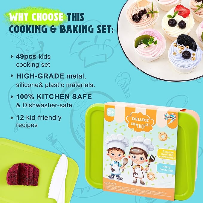Real Cooking Set,Carolart Kids Baking Set,Kids Knife Set,Cookware,Kids Play Pots and Pans,Mini Stainless Steel Pretend Play Cooking Toys,Apron and Chef Hat for Boys,Sensory Toys…