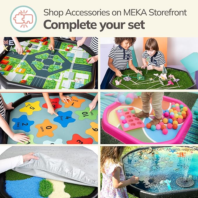 MEKA Small 28"x28" Tuff Tray Set Olive Green, Activity Sensory Tray Plus Stand Children, Outdoor Play Sand and Water Table for Toddlers and Kids, Toy Boys Girls