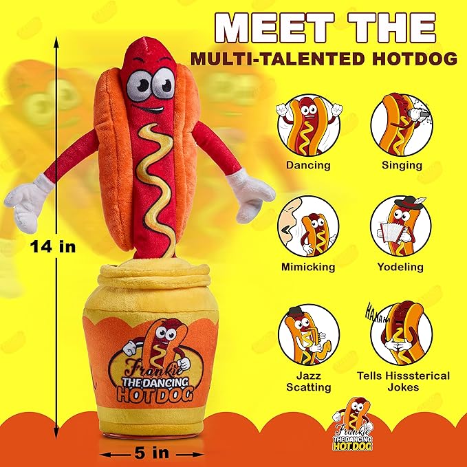 Gagster Dancing Hot Dog - Sings, Yodels, Tells Jokes - Funny Talking Decor Toy for Kids & Adults