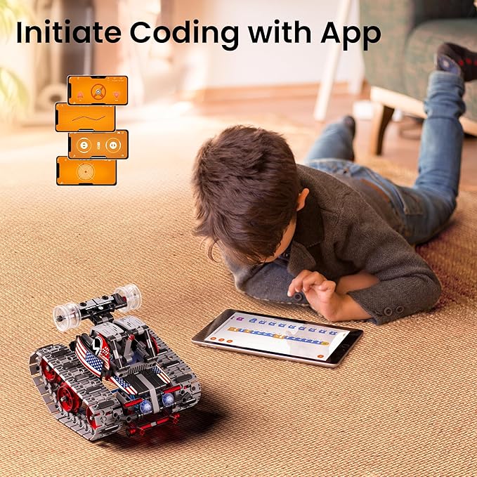 Sillbird Robot Building Kit with Remote Control Gifts for Kids Boys Ages 8-12, Christmas STEM Coding Robotic Technic Tracked Racer Car Toys for Birthday - Build 4in1 Model with 631 Pieces