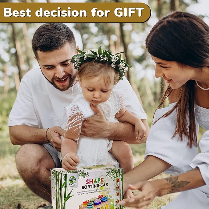 Montessori Wooden Shape Sorter Toy - Shape Stacking Blocks for Toddlers 1-3, Sensory Toys with 6 Pieces